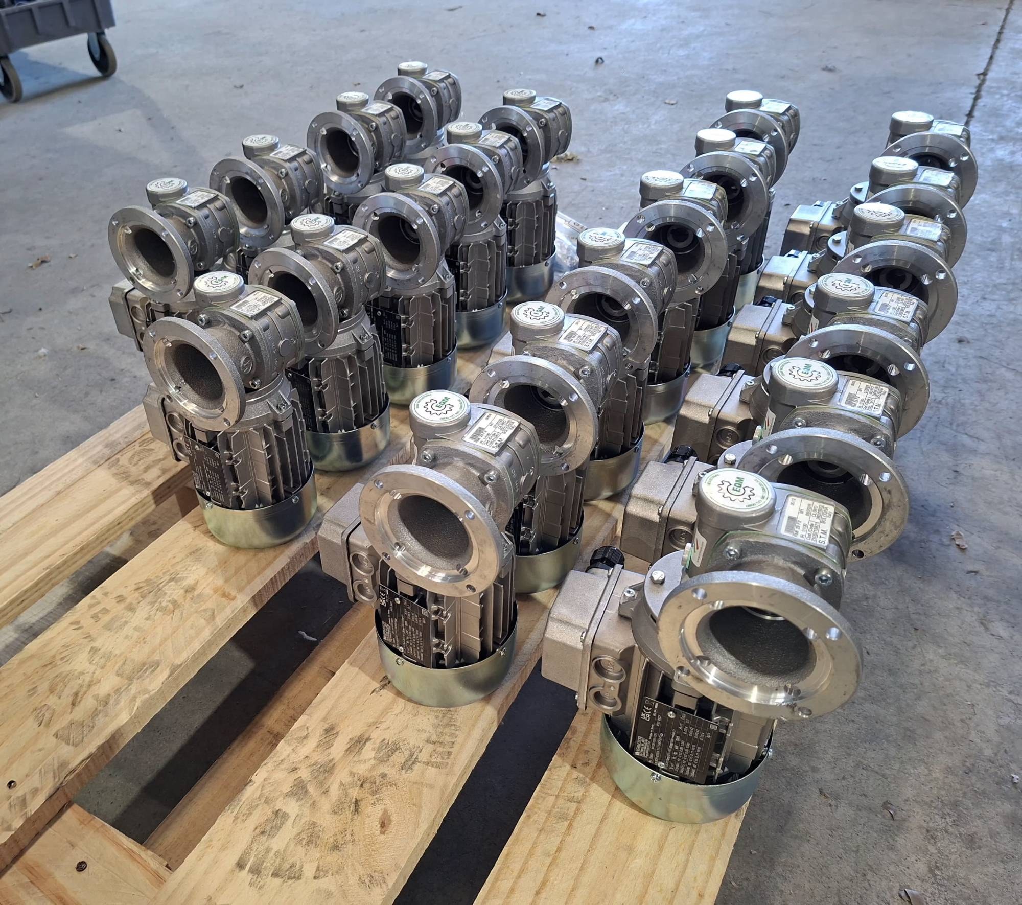 STM geardrives with output flanges fitted, ready for dispatch