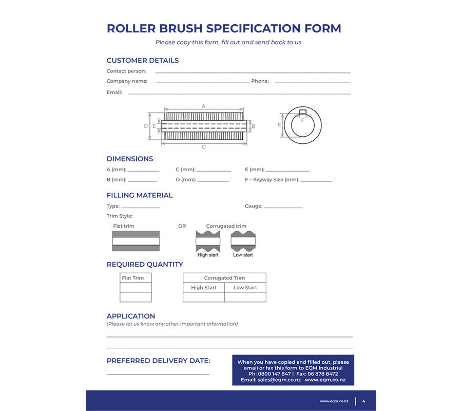 EQM Roller Brush Specification Form