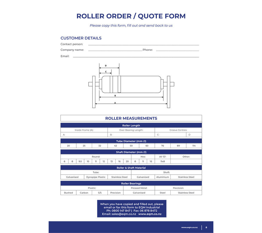 EQM Roller Order / Quote Form